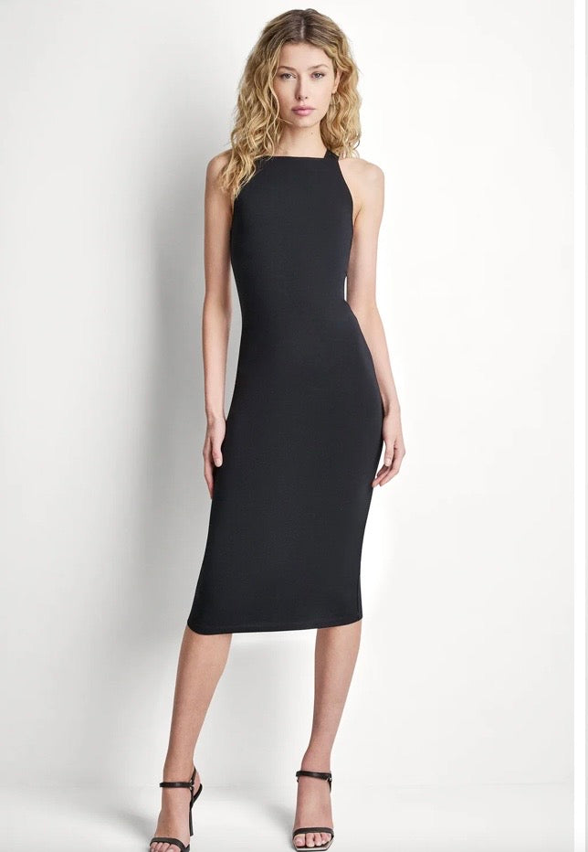 DKNY Stretch Cotton Logo Strap Midi Dress