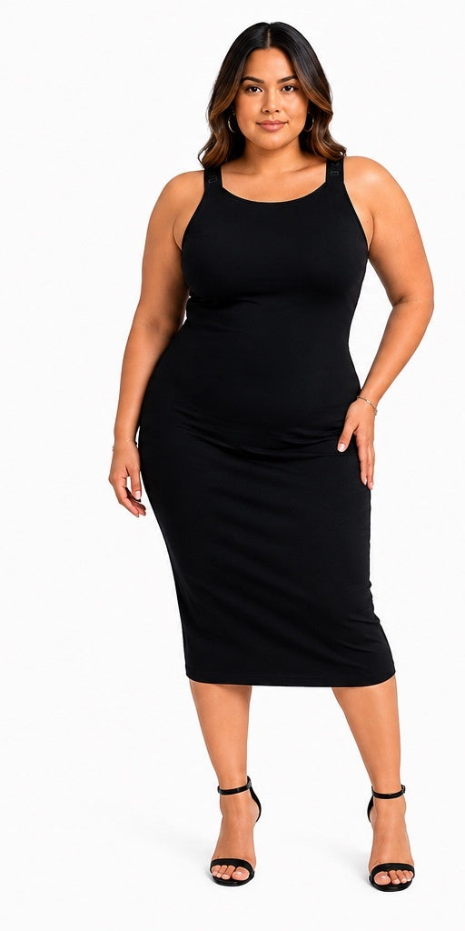 DKNY Stretch Cotton Logo Strap Midi Dress