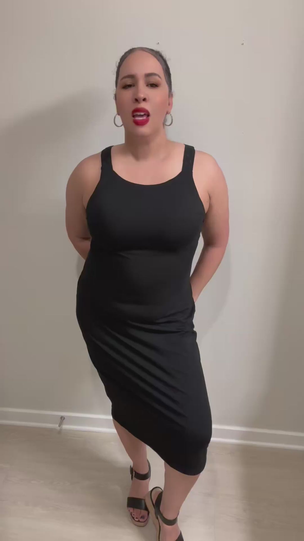 DKNY Stretch Cotton Logo Strap Midi Dress