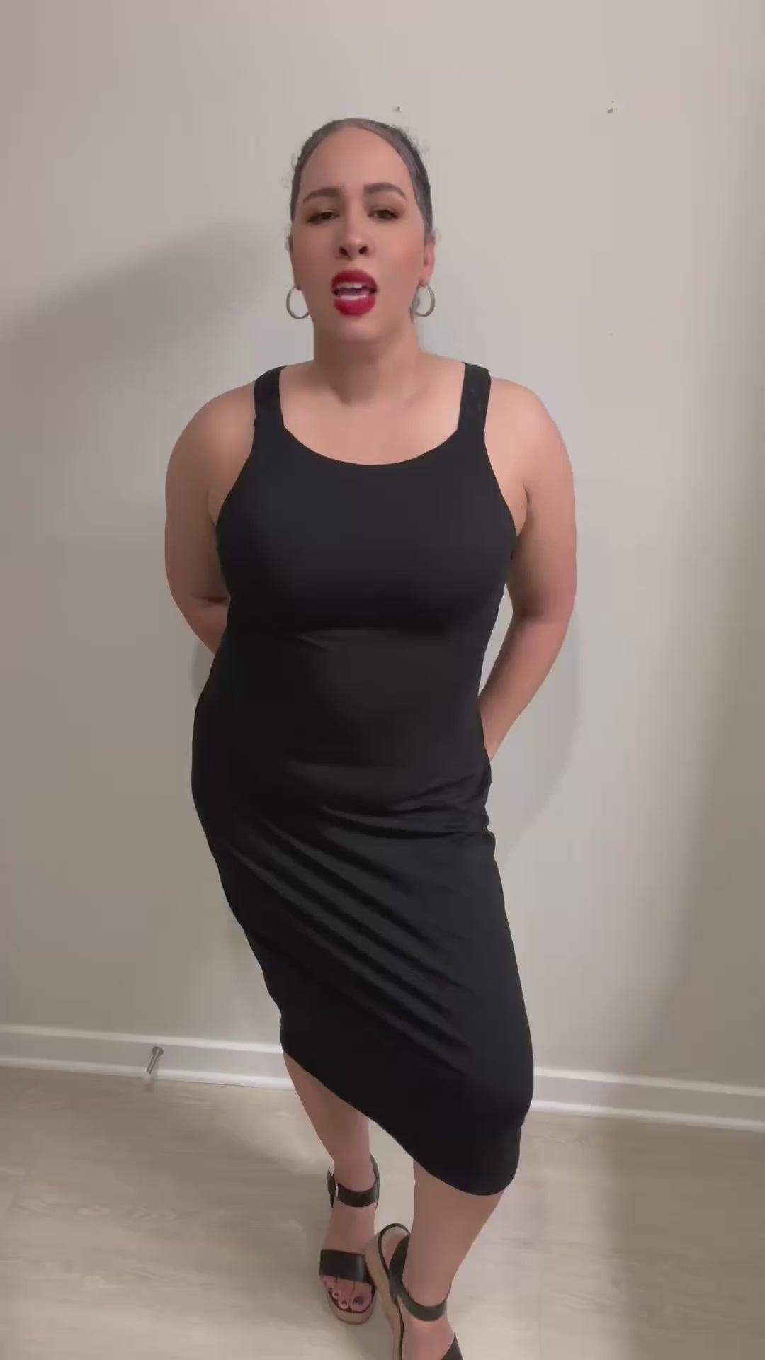 DKNY Stretch Cotton Logo Strap Midi Dress